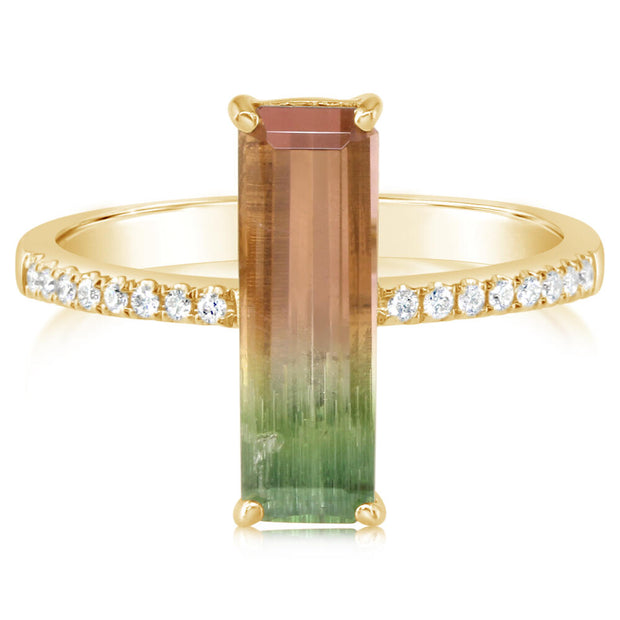 14K Yellow Gold Bi-Color Tourmaline/Diamond Ring