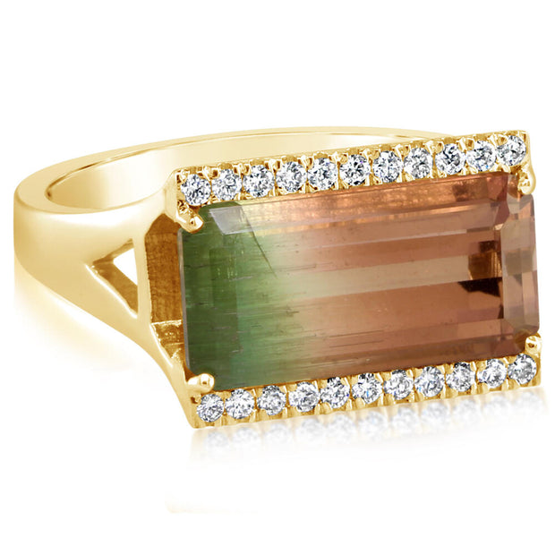 14K Yellow Gold Bi-Color Tourmaline/Diamond Ring