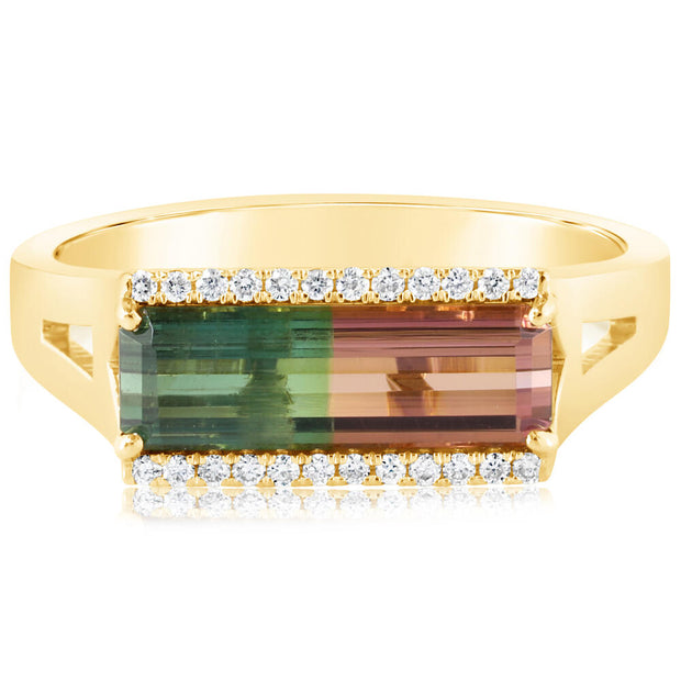 14K Yellow Gold Bi-Color Tourmaline/Diamond Ring