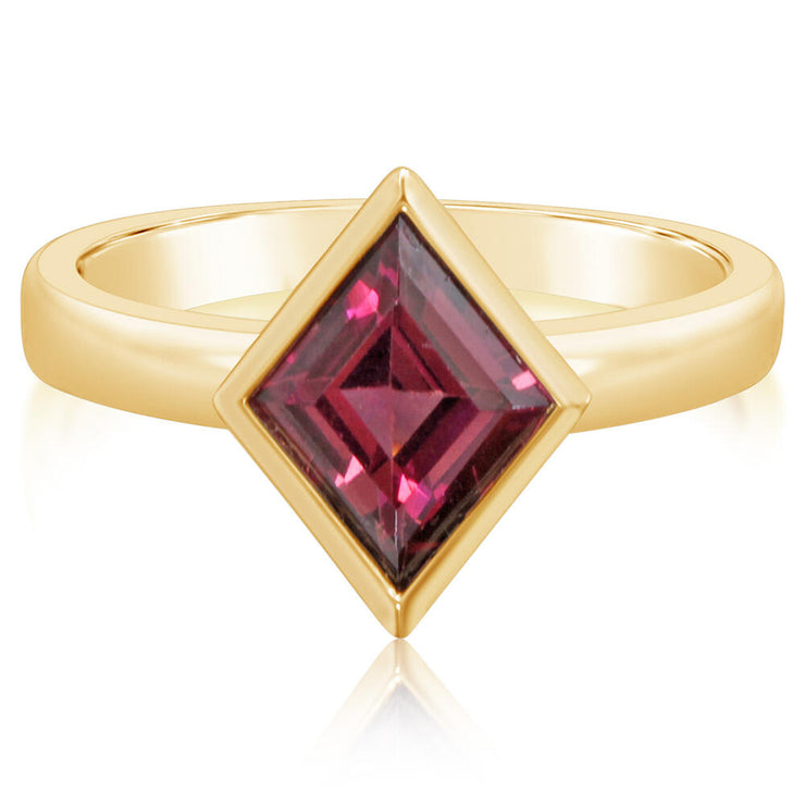 14K Yellow Gold Parallelogram Rhodolite Garnet Ring