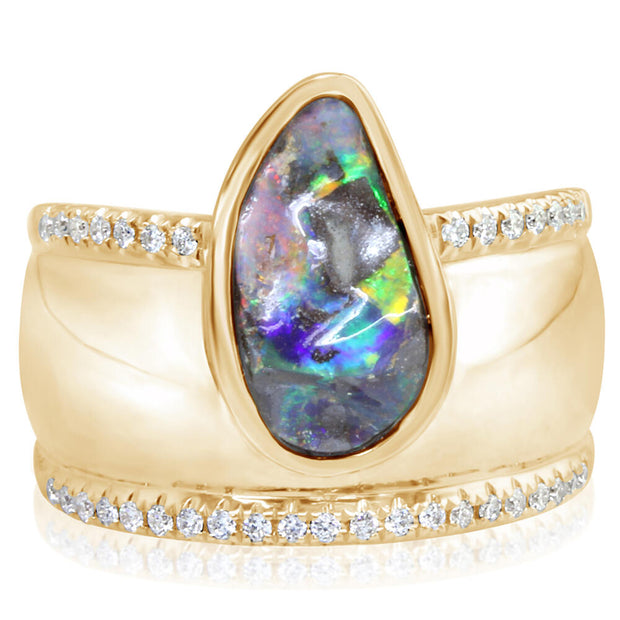 14K Yellow Gold Australian Boulder Opal/Diamond Ring