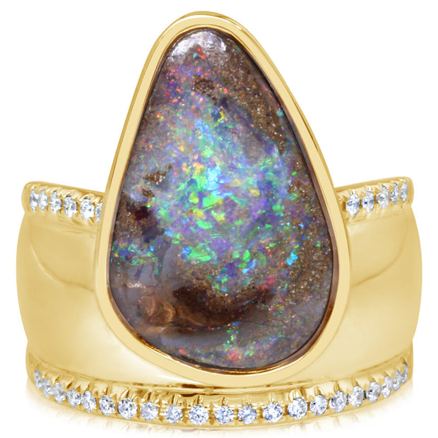 14K Yellow Gold Australian Boulder Opal/Diamond Ring