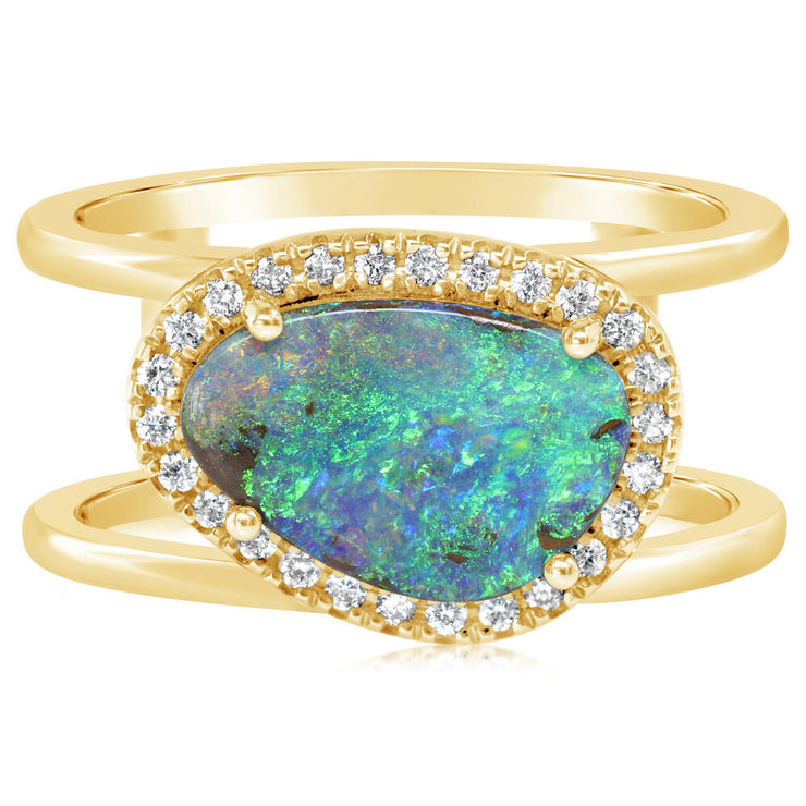 14K Yellow Gold Australian Boulder Opal/Diamond Ring