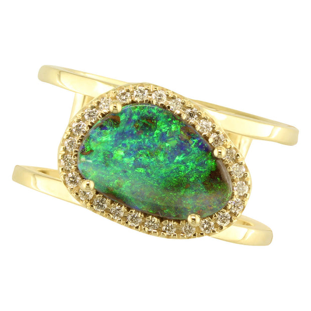 14K Yellow Gold Australian Boulder Opal/Diamond Ring