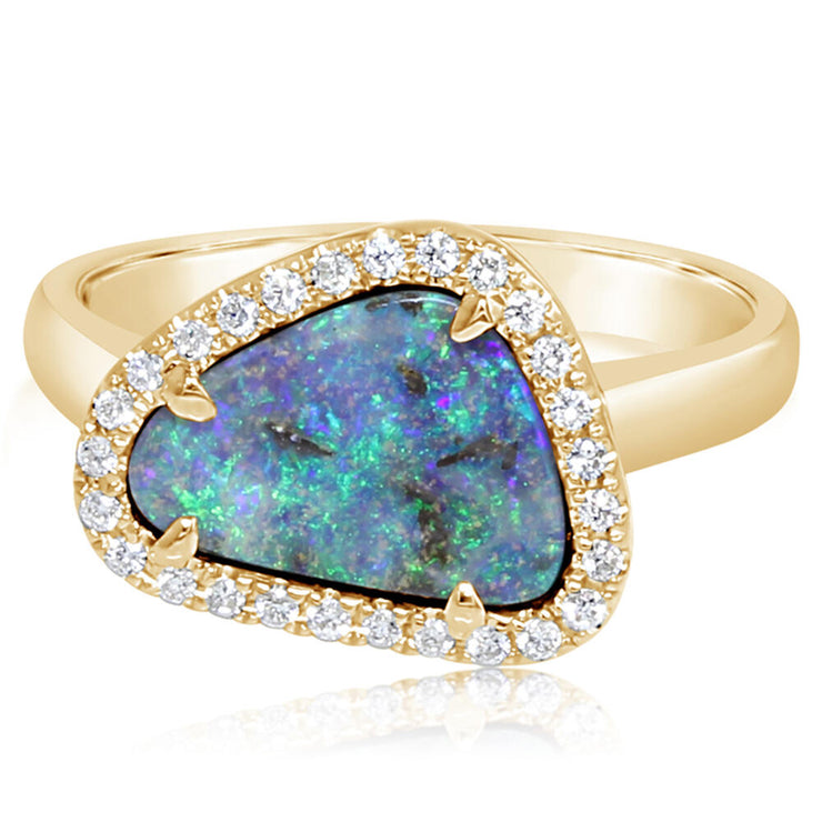 14K Yellow Gold Australian Boulder Opal/Diamond Ring