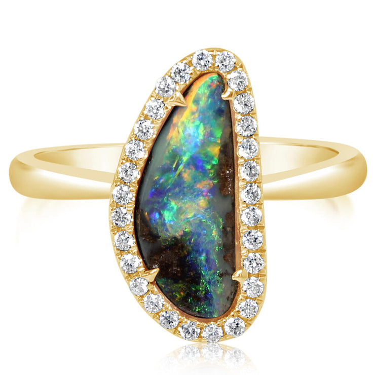 14K Yellow Gold Australian Boulder Opal/Diamond Ring