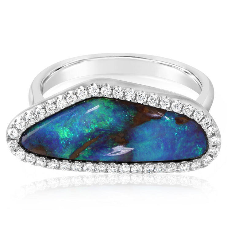 14K White Gold Australian Boulder Opal/Diamond Ring