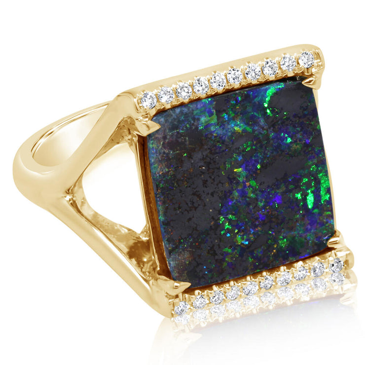 14K Yellow Gold Australian Boulder Opal/Diamond Ring