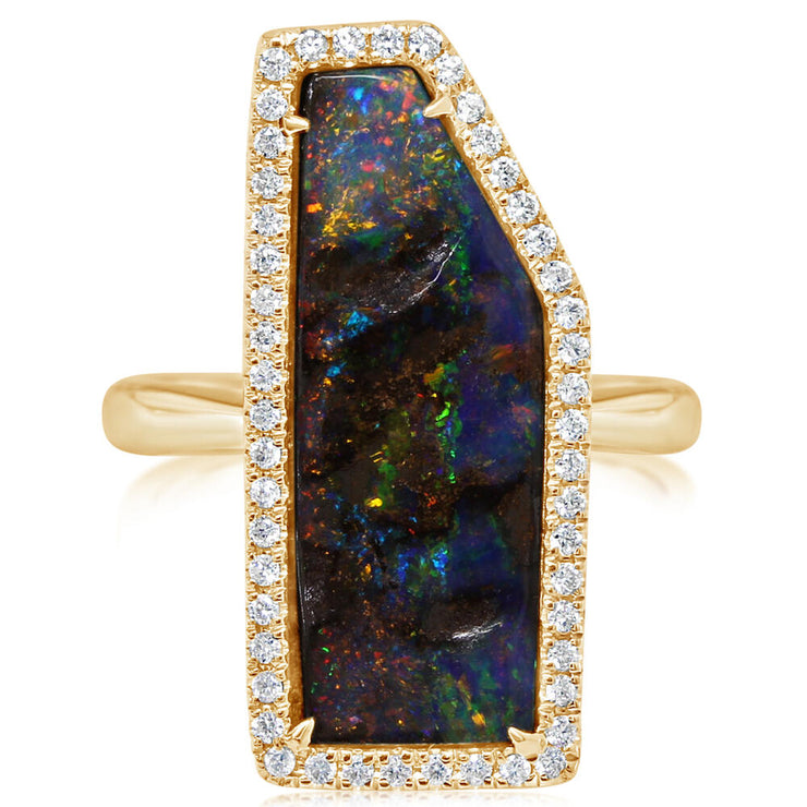 14K Yellow Gold Australian Boulder Opal/Diamond Ring