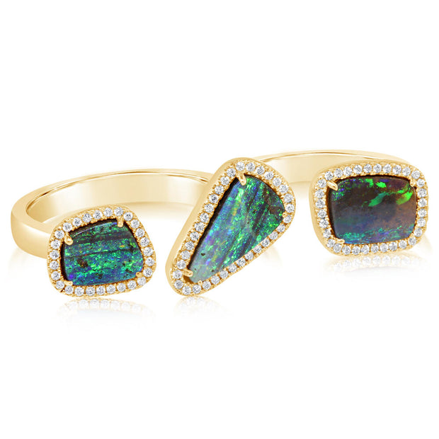 14K Yellow Gold Australian Boulder Opal/Diamond Two-Finger Ring