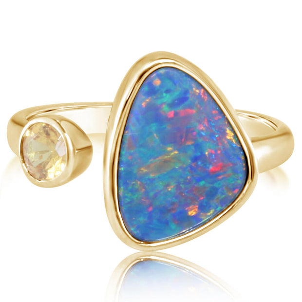 14K Yellow Gold Australian Opal Doublet/Mandarin Garnet