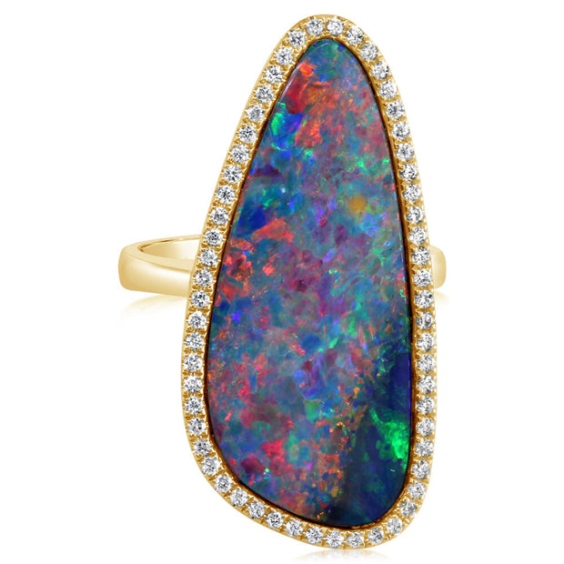 14K Yellow Gold Australian Opal Doublet/Diamond Ring