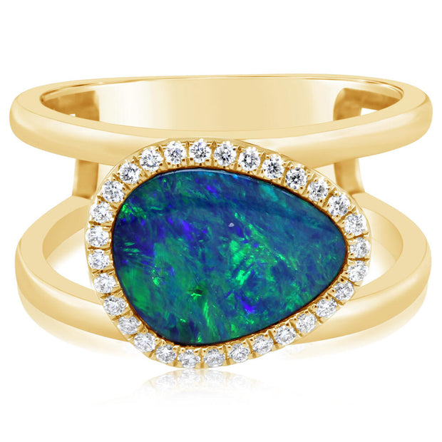 14K Yellow Gold Australian Opal Doublet/Diamond Ring