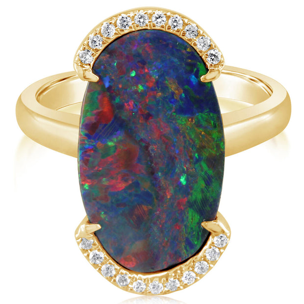 14K Yellow Gold Australian Opal Doublet/Diamond Ring