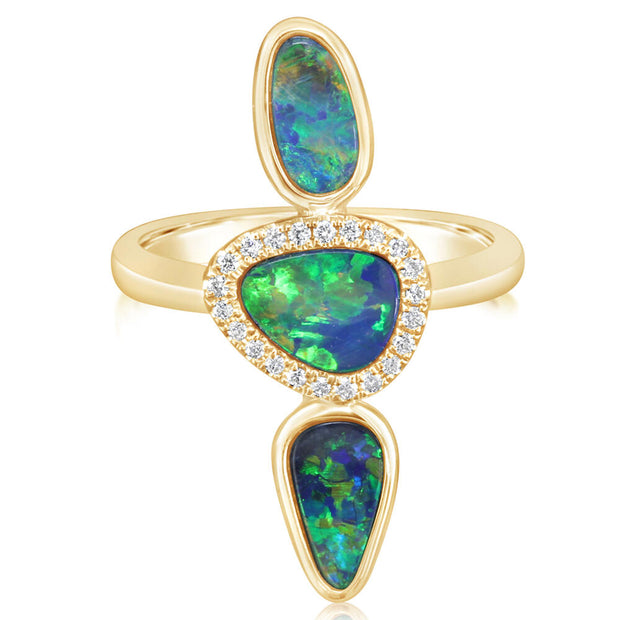 14K Yellow Gold Australian Opal Doublet/Diamond Ring