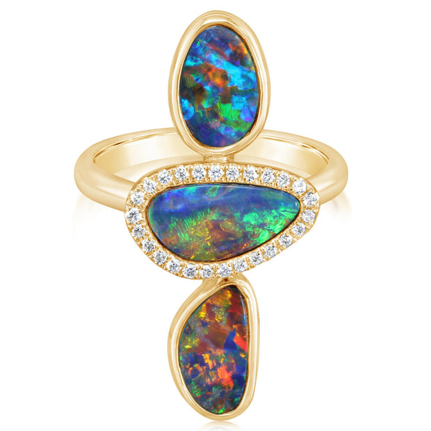 14K Yellow Gold Australian Opal Doublet/Diamond Ring