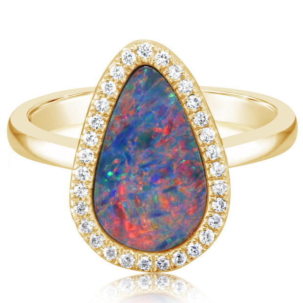 14K Yellow Gold Australian Opal Doublet/Diamond Ring