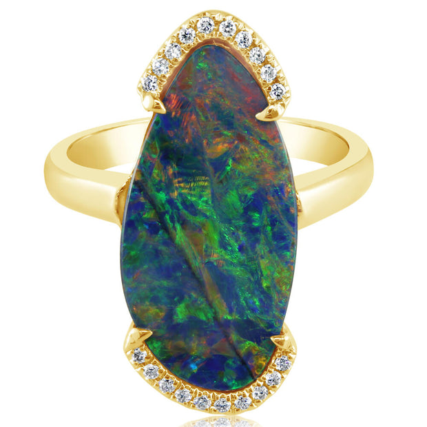 14K Yellow Gold Australian Opal Doublet/Diamond Ring