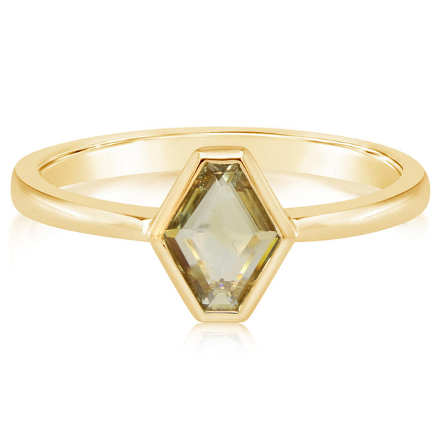 14K Yellow Gold Diamond Shape Cut Montana Sapphire Ring