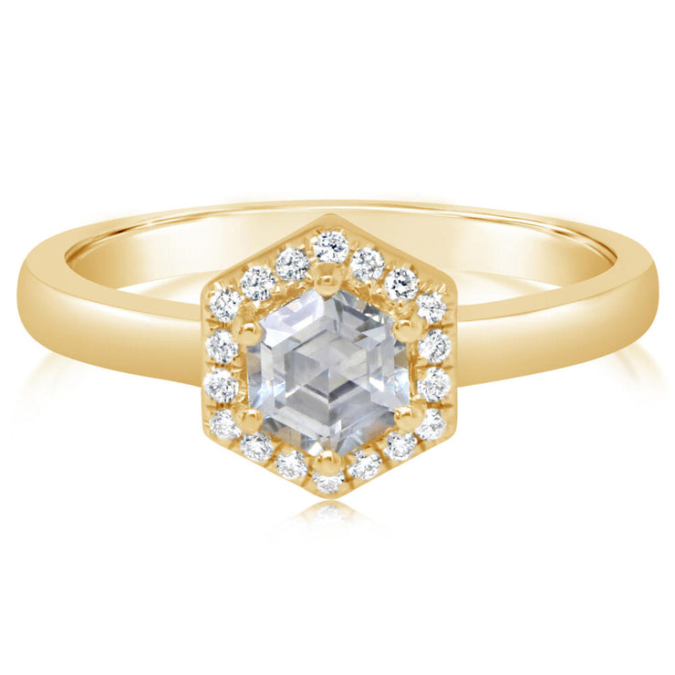 14K Yellow Gold Hexagon Montana Sapphire/Diamond Ring