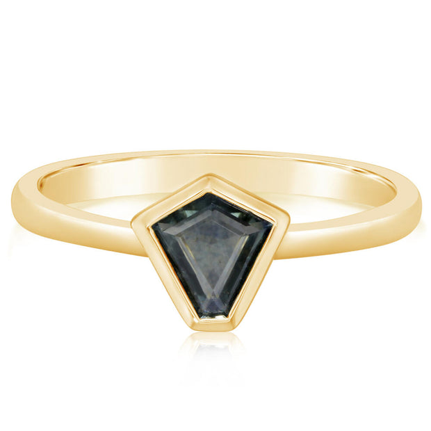 14K Yellow Gold Fancy Pentagon Cut Montana Sapphire Ring