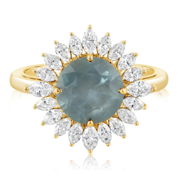 18K Yellow Gold Montana Sapphire/Diamond Ring