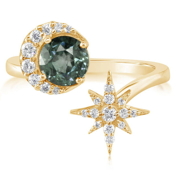 14K Yellow Gold Montana Sapphire/Diamond Star Ring