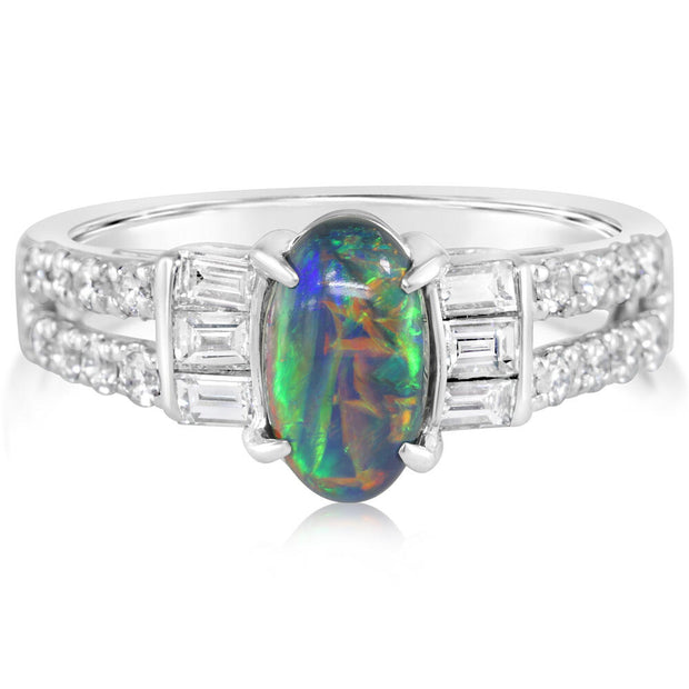 Platinum Australian Black Opal/Diamond Ring