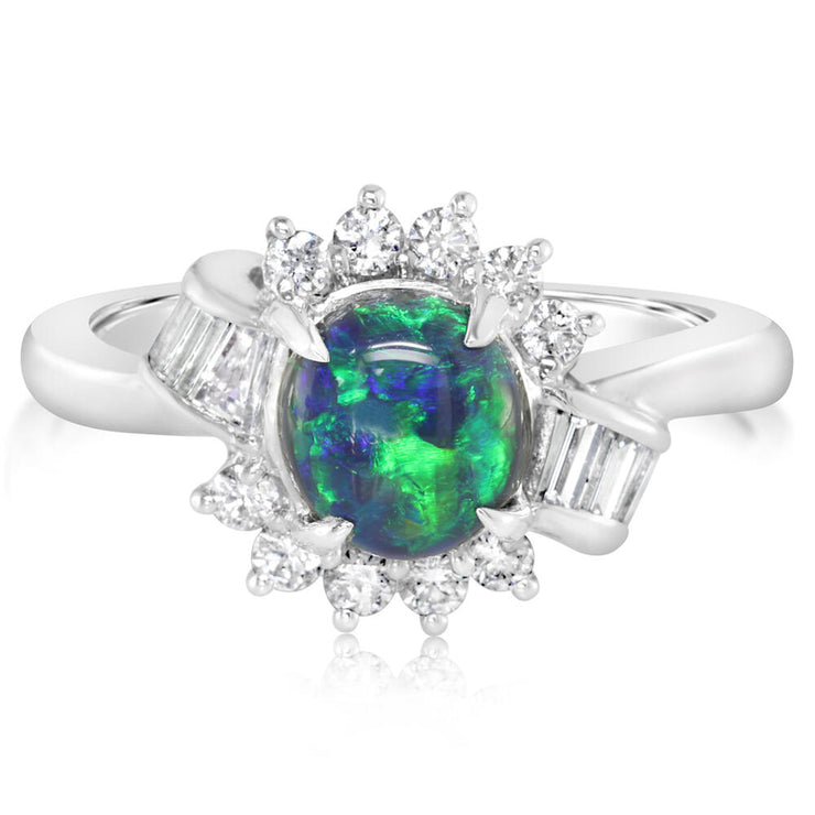 Platinum Australian Black Opal/Diamond Ring