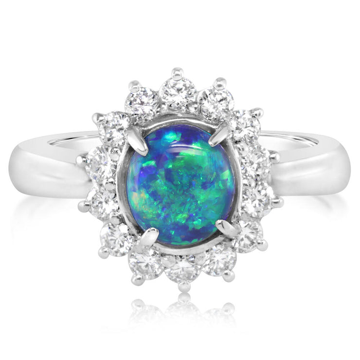 Platinum Australian Black Opal/Diamond Ring