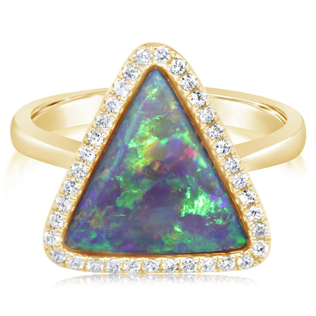 14K Yellow Gold Australian Black Opal/Diamond Ring