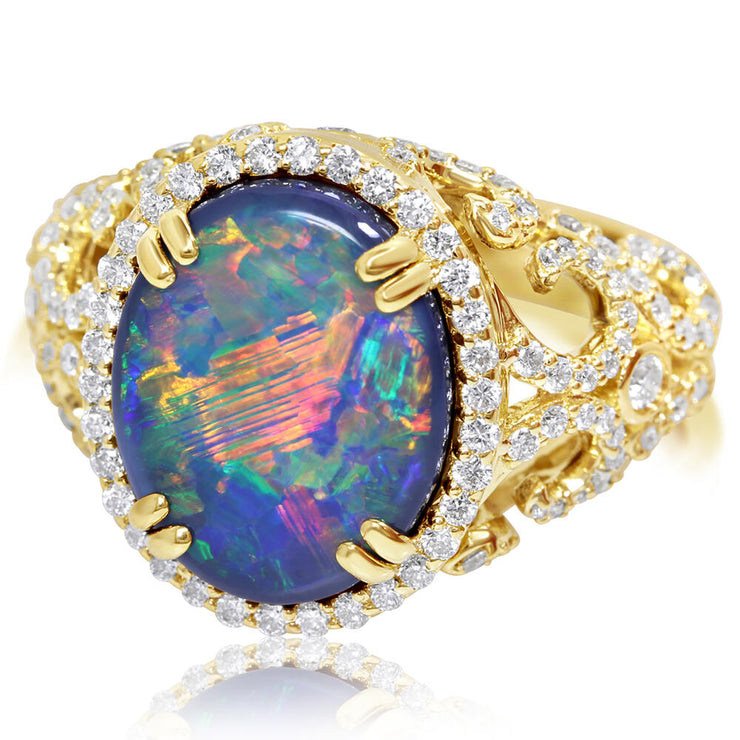 18K Yellow Gold Australian Black Opal/Diamond Ring