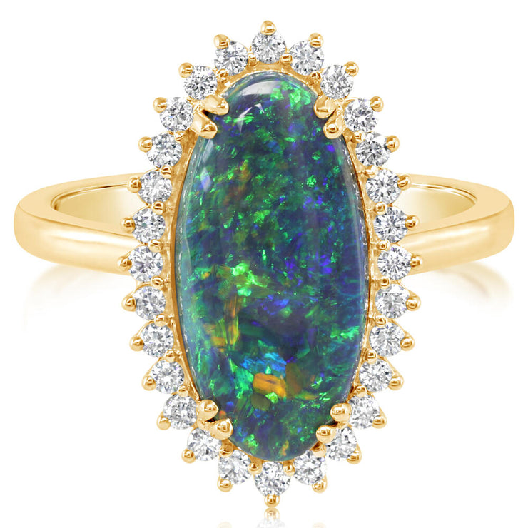 18K Yellow Gold Australian Black Opal/Diamond Ring