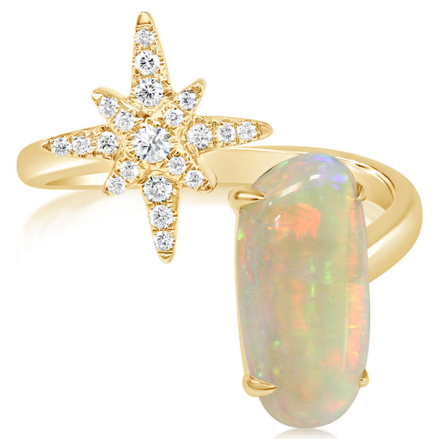 14K Yellow Gold Australian Opal/Diamond Star Ring