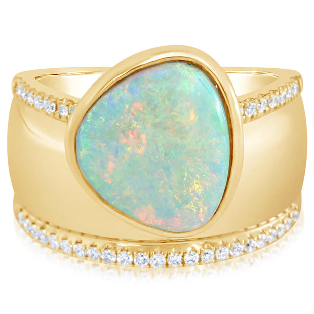 14K Yellow Gold Australian Opal/Diamond Ring