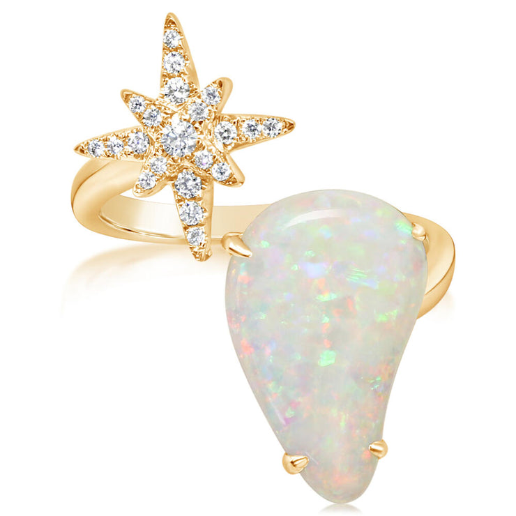 14K Yellow Gold Australian Opal/Diamond Star Ring