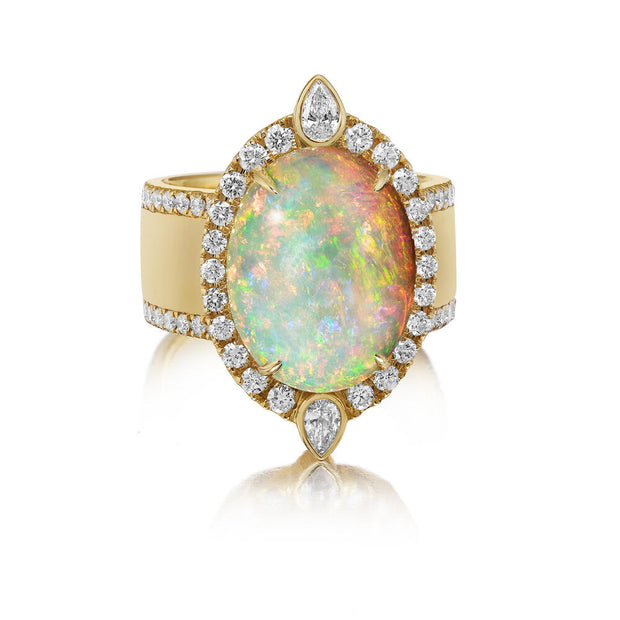 18K Yellow Gold Australian Opal/Diamond Ring