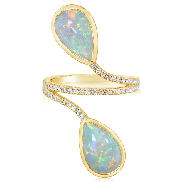 18K Yellow Gold Australian Opal/Diamond Ring