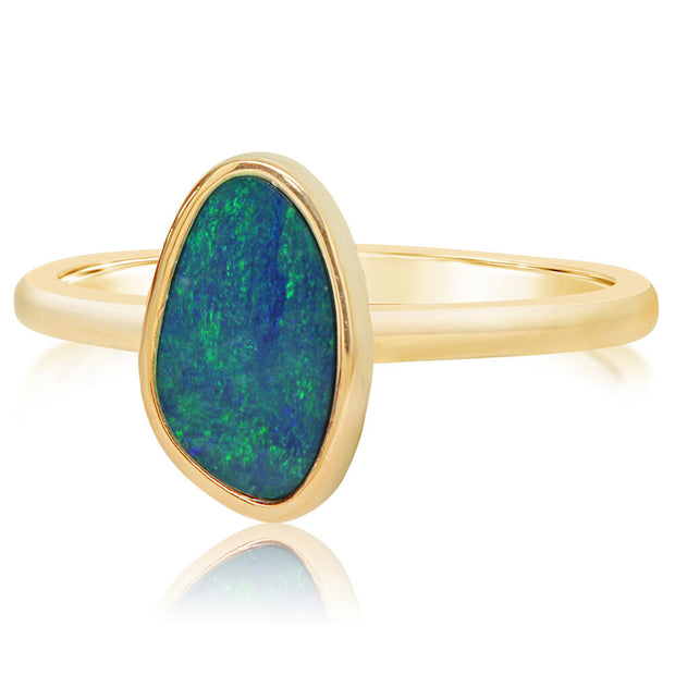 14K White Gold Australian Opal Doublet Smooth Shank Ring