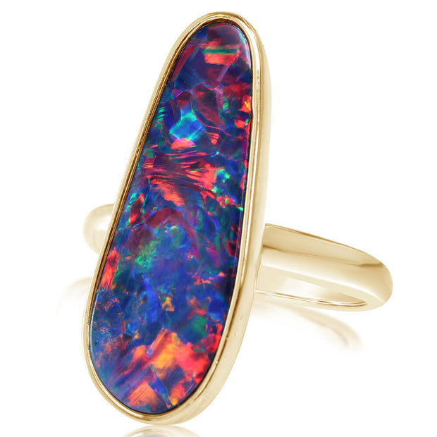 14K Yellow Gold Australian Opal Doublet Ring - Large Version