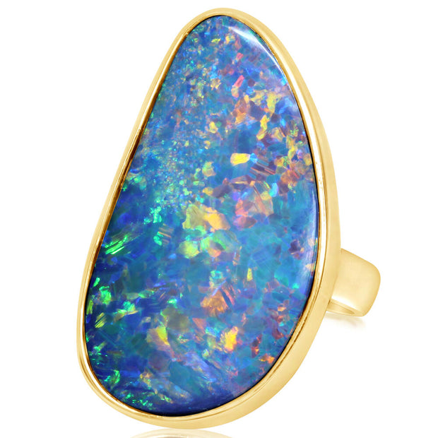 14K Yellow Gold Australian Opal Doublet Ring - Large Version