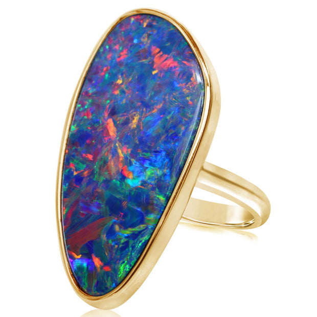 14K Yellow Gold Australian Opal Doublet Ring - Large Version