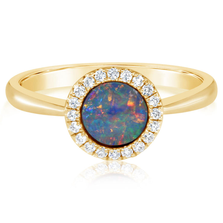 14K Yellow Gold Australian Opal Doublet/Diamond Ring