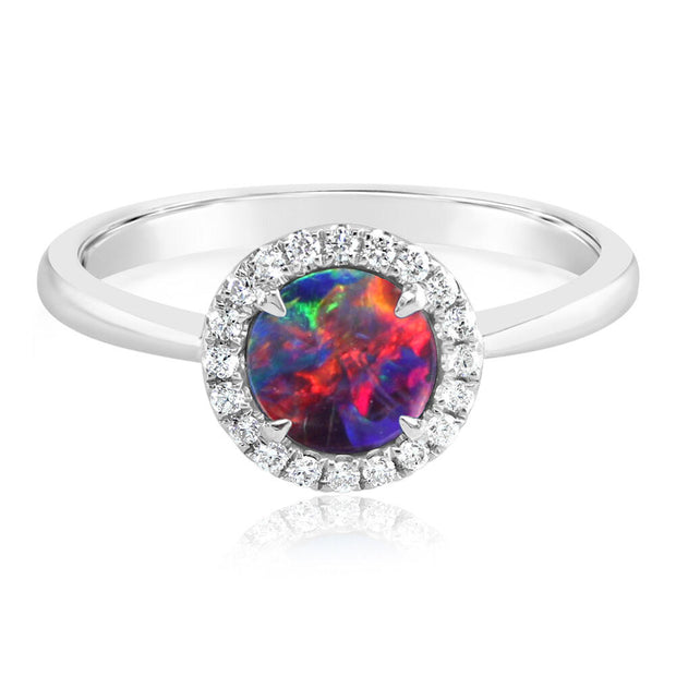 14K White Gold Australian Opal Doublet/Diamond Ring