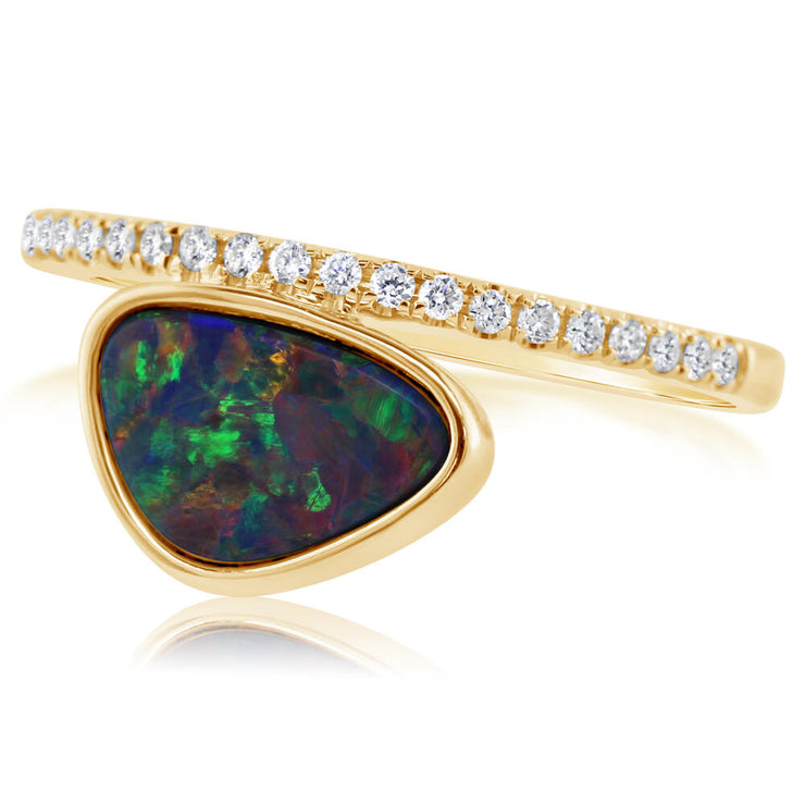 14K White Gold Australian Opal Doublet/Diamond Ring