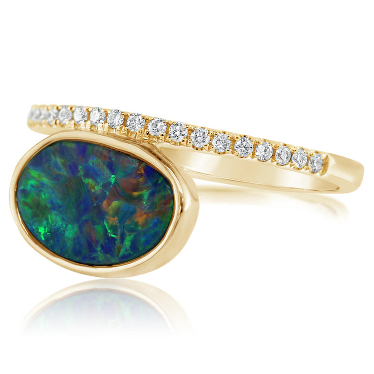 14K Yellow Gold Australian Opal Doublet/Diamond Ring