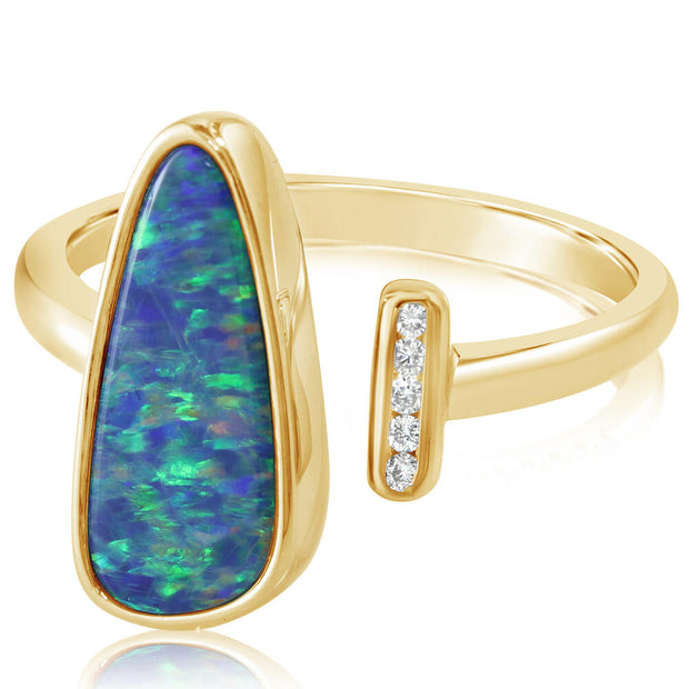 14K Yellow Gold Australian Opal Doublet/Diamond Ring