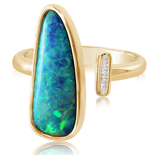 14K Yellow Gold Australian Opal Doublet/Diamond Ring