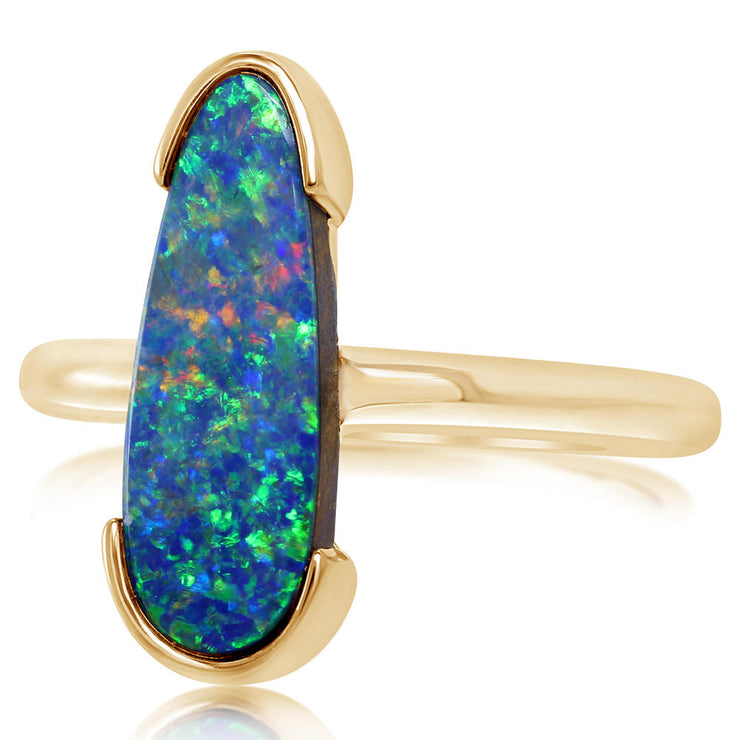 14K White Gold Australian Opal Doublet Ring