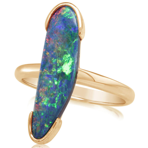 14K Yellow Gold Australian Opal Doublet Ring
